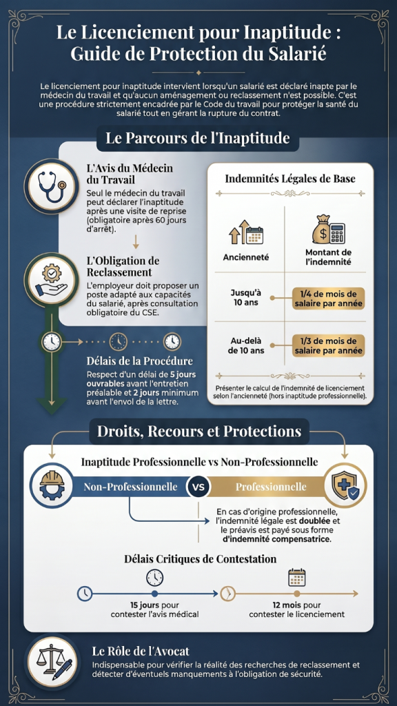 Infographie du parcours et des étapes du licenciement pour Inaptitude